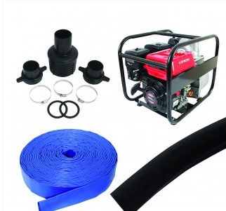 Loncin Flood Pump Kit 500 Lpm with 100 Mtr Layflat Delivery Hose