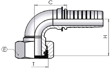 6 O/D 'L' Female Swept 90 x 1/4" Hose